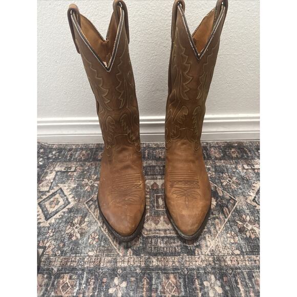 Vintage Dan Post Men’s Brown Leather Western Cowboy Pull On Boots US 8 EW - Picture 1 of 9